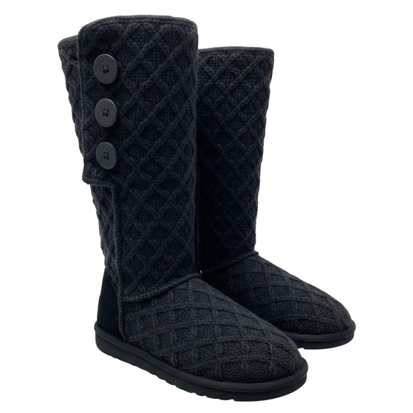 UGG Australia Lattice Cardy Boot Womens 6 Black Knit Button Slouch Convertible - Picture 1 of 8